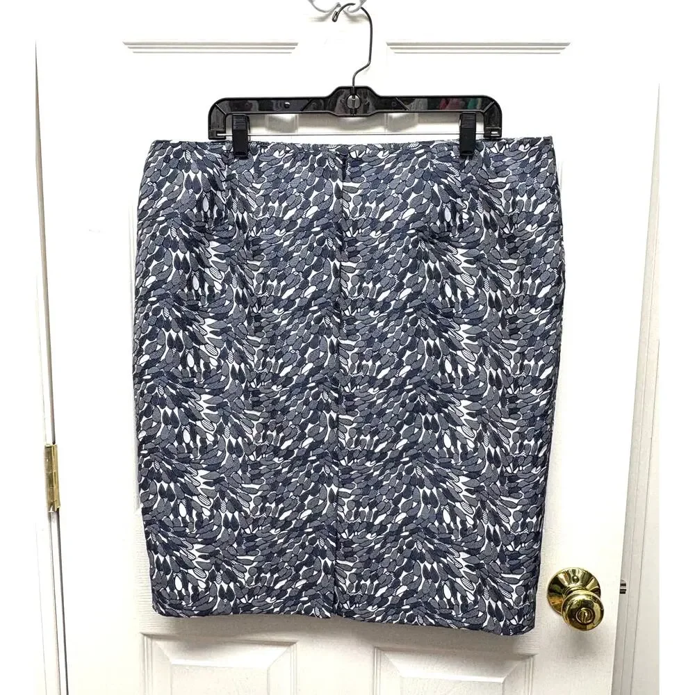 Ann Taylor Skirt Pencil Navy Blue White Pattern, Lined, Women's Size 14 16